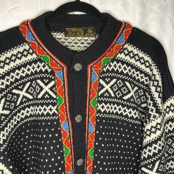 NORDSTRIKK  multi colored 100% Wool cardigan sweater. Unisex Men’s L Women’s  XL - Picture 9 of 10